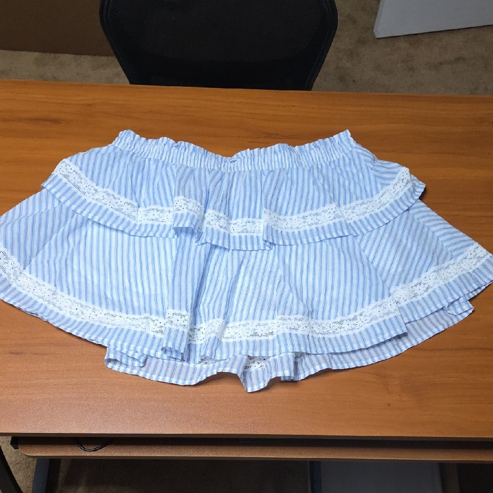 Blue and White Striped Skort with Lace Trim